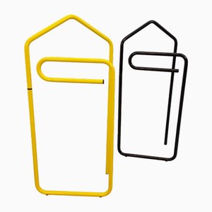 Vintage Folding Towel Racks or Valets in Yellow and Black Metal, 1980s, Set of 2