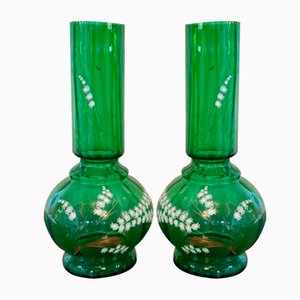Vases Anciens en Verre Vert, 1900s, Set de 2