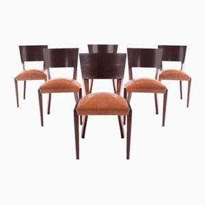 Art Deco Walnut Dining Chairs, 1920s, Set of 6