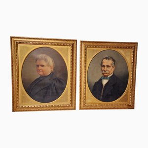 E. Angelini, Portraits, Oil Paintings on Canvas, 1893, Framed, Set of 2