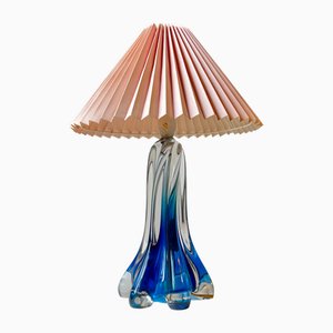 Lampe de Bureau Mid-Century en Verre de Cristal avec Abat-Jour Rose de Val Saint Lambert, 1950s