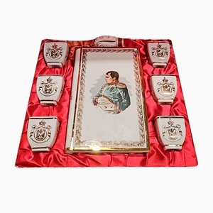 Napoleon Cognac Liqueur Flask with Cap and Cups in Box from Limoges, Set of 7
