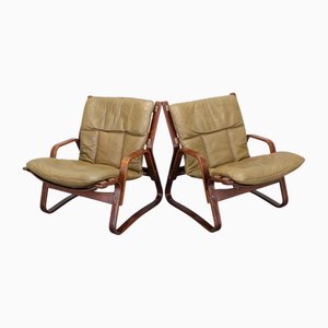 Set of Bentwood & Buffalo Leather Lounge Chairs by Giske Carlsen for Klep, 1970s