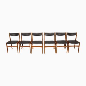 Teak Dining Chairs in Leatherette, Denmark, 1960s, Set of 6