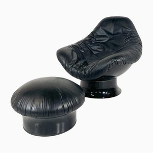Set of Mid-Century Modern Rodica Lounge Chair and Ottoman attributed to Mario Brunu for Confort, 1970