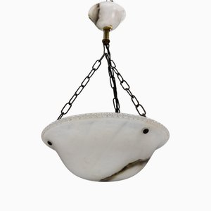 French Art Deco White Alabaster Pendant Light, 1920