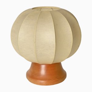 Mid-Century Cocoon Table Lamp with Oak Wood Base attributed to Achille Castiglioni for Flos, Italy, 1960s