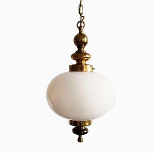Mid-Century Opaline Glass & Brass Ceiling Light in the style of Luigi Caccia Dominioni, 1950s