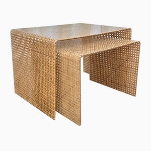 Mid-Century Italian Cane and Acrylic Nesting Table by Christian Dior, 1970s, Set of 2