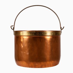 Large Rustic Red Copper Kettle with Handle, France, 1850s