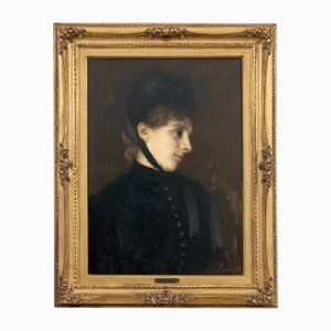 G. Puricelli, Portrait de Femme, Huile sur Toile, 19ème Siècle, Encadré