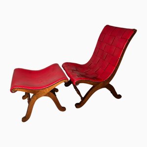Set of Spanish Slipper Chair and Stool from Valenti, 1960s