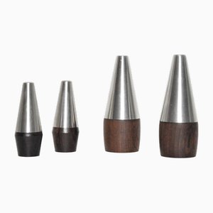 Danish Modern Rosewood and Stainless Steel Salt and Pepper Shakers, 1960s, Set of 4