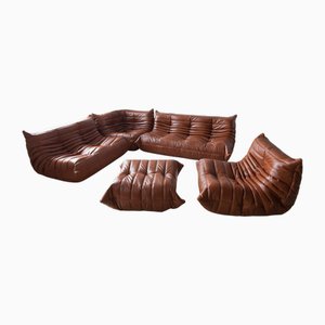 Set da salotto Togo in pelle whisky di Michel Ducaroy per Ligne Roset, set di 5