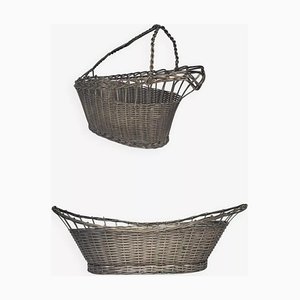 Bottle Holder and Basket in Silver Metal Braided Wire, 1930s, Set of 2
