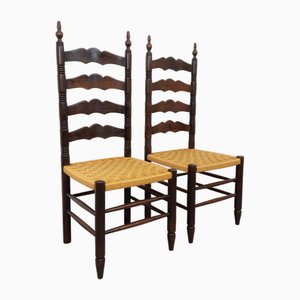 Sedie da pranzo Arts & Crafts vintage in quercia e corda nello stile di Antonio Calligaris, set di 2