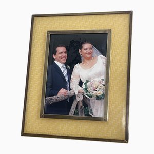 Large Mid-Century Italian Rattan and Brass Photo Holder, 1960s