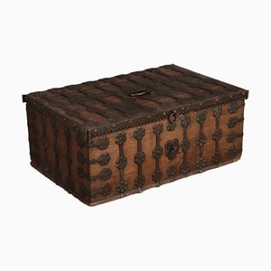 Small Antique Gothic Chest with Iron Bands, 1500