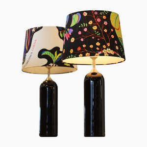 Vintage Tischlampe aus schwarzem Glas & gebürstetem Metall von Michael Bang für Holmegaard, 1960er