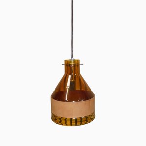 Glass Hanging Lamp with Leather from J.T. Kalmar, 1970s