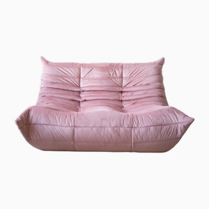 Pink Pearl Velvet Togo 2-Seat attributed to Michel Ducaroy for Ligne Roset