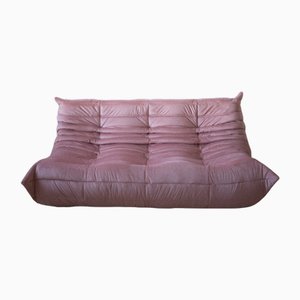 Rosafarbenes Togo 3-Sitzer Sofa aus Samt von Michel Ducaroy für Ligne Roset