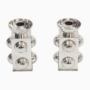 Candlesticks in Hammered Silver Metal by Jean Després, 1950s, Set of 2