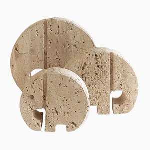 Vintage Italian Travertine Elephant Family Sculptures by Enzo Mari for Fratelli Mannelli, 1970s, Set of 3