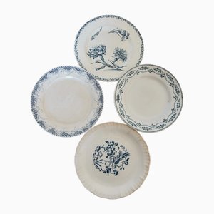 Blue Earthenware Flat Plates from Gien, 1950s, Set of 4
