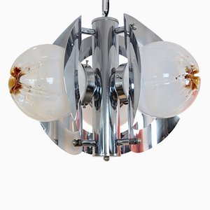 Lustre Vintage Géométrique en Chrome et Verre Givré par AV Mazzega