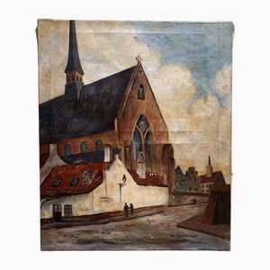 Andre Dehalleux, Paysage Urbain, Milieu du 20e Siècle, Huile sur Toile