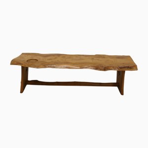 Vintage Hand-Carved Elm Plank Live Edge Coffee Table, 1960s