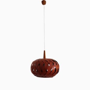 Swedish Organic Pine Veneer and Wicker Pendant Light, 1960s