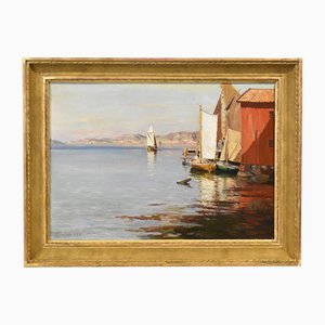 Johannes Martin Grimelund, Seascape with Coast and Sea, 19th Century, Oil on Canvas