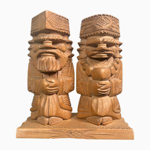 Ainu Holzschnitzerei von Mann und Frau, Hokkaido, Japan, 1960er