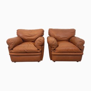Poltrone Coquelicot vintage in pelle di Tito Agnoli per Poltrona Frau, anni '70, set di 2