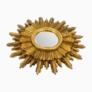 Miroir Soleil Mid-Century en Bois Doré, 1960s