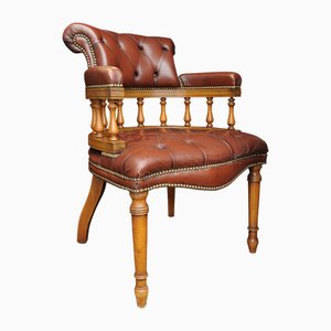 Sedia da scrivania in stile vittoriano in pelle marrone e faggio, anni '60