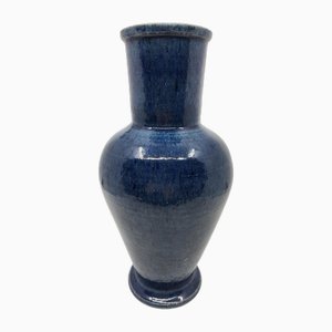 Vase in French Blue Enamelled Stoneware from Accolay, 1970s
