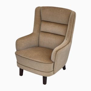 Vintage Danish Highback Armchair in Velour, 1970s