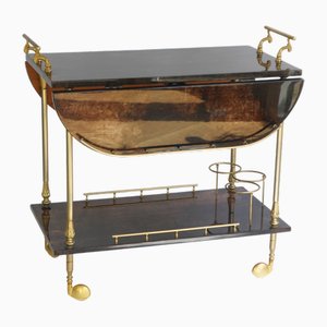 Carrello bar in pelle di capra laccata di Aldo Tura, anni '60
