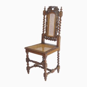 Chaise Victorienne Sculptée avec Tour d'Orge, Chaise en Chêne en Rotin