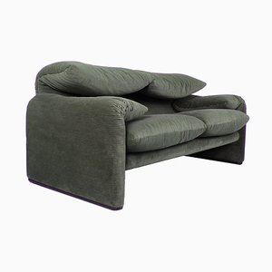 Zwei-Sitzer Maralunga Sofa aus Grünem Stoff von Vico Magistretti für Cassina, 1970er