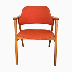 Mid-Century Modern Armchair in Orange Upholstery