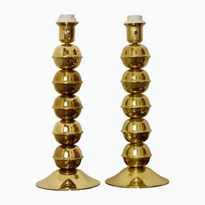 Mid-Century Tall Swedish Brass Bobbin Lamps by Kosta Elammatur, 1970s, Set of 2