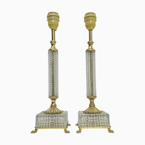 Vintage Crystal and Brass Table Lamps on Claw Feet, 1970s, Set of 2