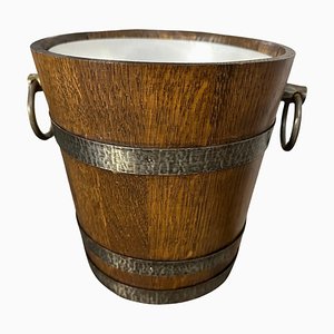 Vintage French Brutalist Wine Cooler in Oak and Wrought Iron, 1970s
