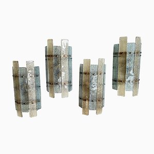 Apliques de pared Mid-Century modernos de cristal de Murano de Mazzega, años 70. Juego de 4