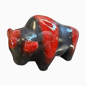 Taureau Fat Lava Moderne en Céramique Rouge et Noir de Otto Keramik, 1980s