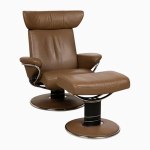 Set of Jazz M Leather Chair with Stool from Stressless